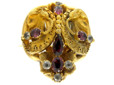 Garnet & Crystal Gold Brooch