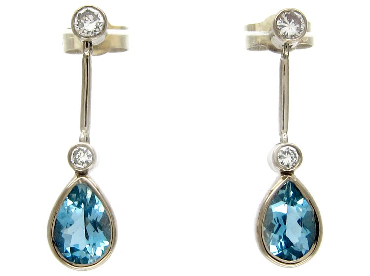 Diamond & Aquamarine Earrings (945B) | The Antique Jewellery Company