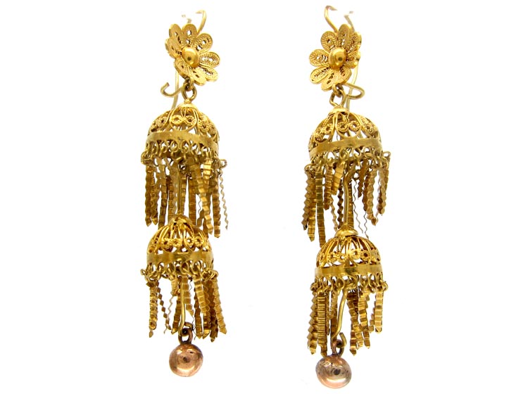 Georgian Filigree 18ct Gold Drop Earrings (848M) | The Antique ...