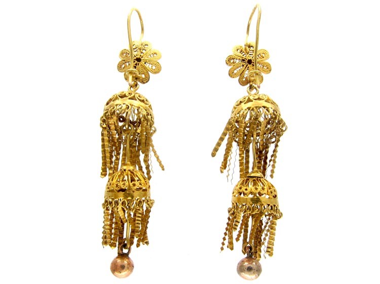 Georgian Filigree 18ct Gold Drop Earrings