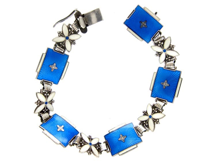 Silver Blue & White Enamel Bracelet
