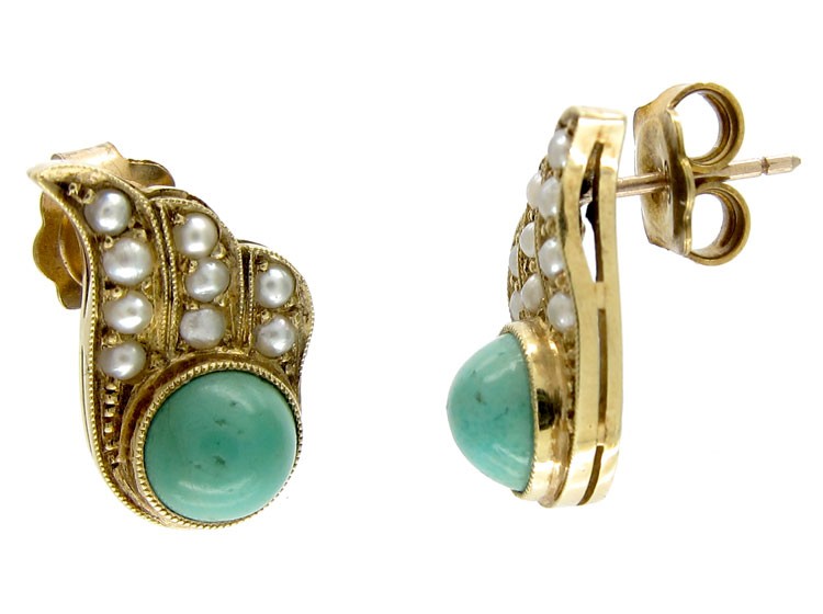 Turquoise & Pearl Stud Earrings