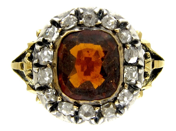 Hessanite Garnet & Diamond Ring