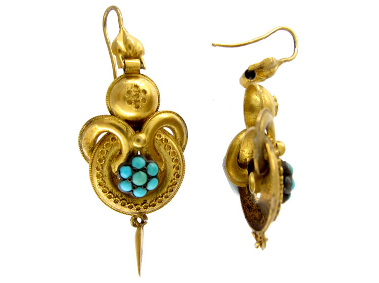 Victorian Gold & Turquoise Drop Earrings (992B) | The Antique Jewellery ...