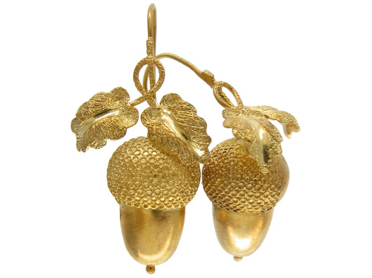 Victorian Acorn Drop Gold Earrings