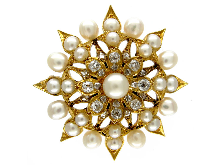 Pearl & Diamond Victorian Brooch (27E) | The Antique Jewellery Company