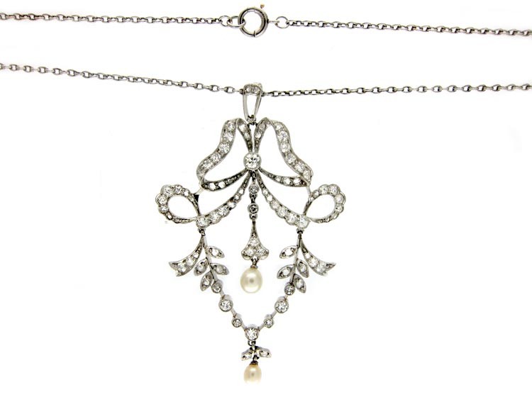 Edwardian Diamond & Platinum Pendant on Chain