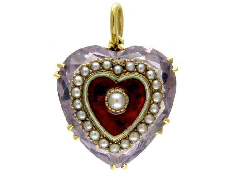 Amethyst Enamel Heart Pendant (20C) | The Antique Jewellery Company
