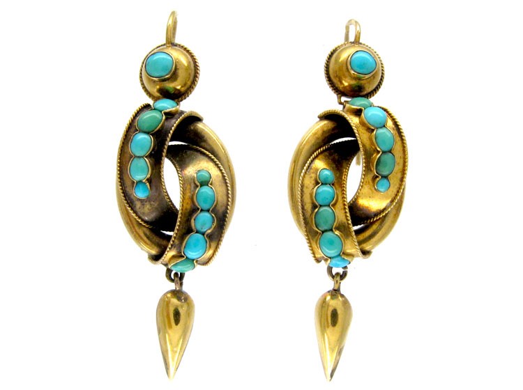 Victorian Gold & Turquoise Drop Earrings