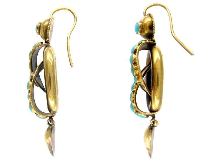 Victorian Gold & Turquoise Drop Earrings (139C) | The Antique Jewellery ...