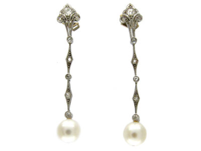 Diamond Pearl Drop Earrings