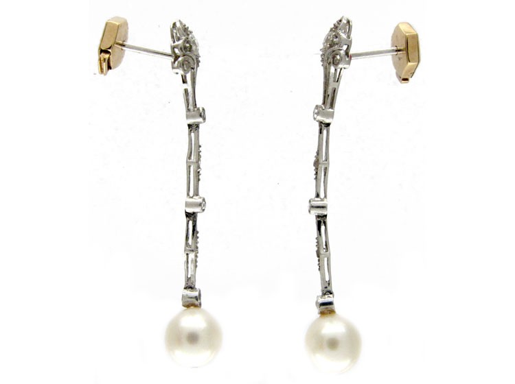 Diamond Pearl Drop Earrings