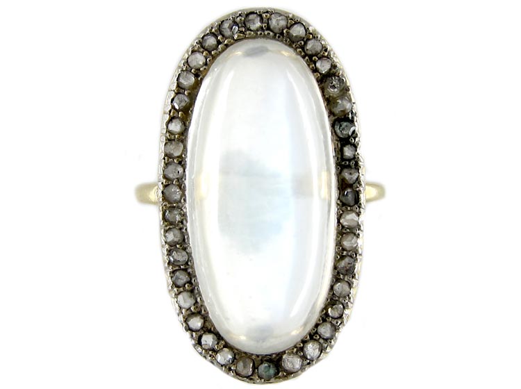 Large Moonstone & Diamond Ring (195C) The Antique Jewellery Company