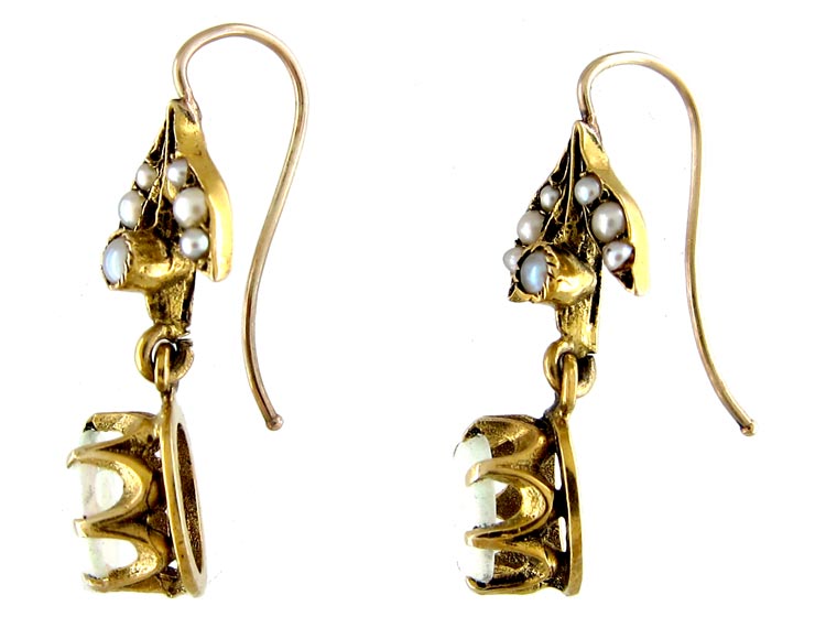 Opal Pearl Gold Drop Earrings (66C) | The Antique Jewellery Company