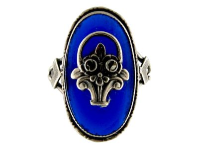 Blue Glass Marcasite & Silver Ring