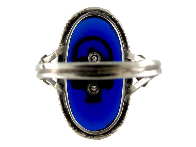Blue Glass Marcasite & Silver Ring