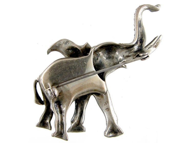 Silver & Marcasite Elephant Brooch