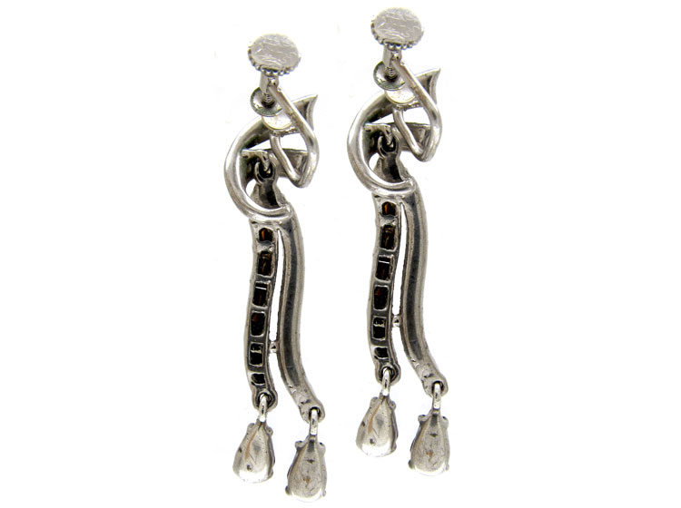 Paste & Silver Art Deco Drop Earrings (433C) | The Antique Jewellery ...