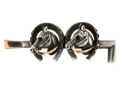 Double Horse Head Silver & Gold Brooch