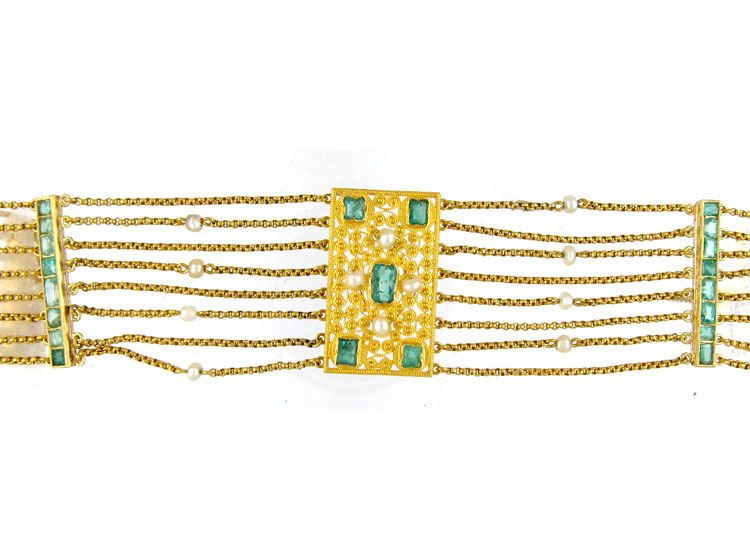 Regency Emerald & Pearl Gold Bracelet (250C) | The Antique Jewellery ...