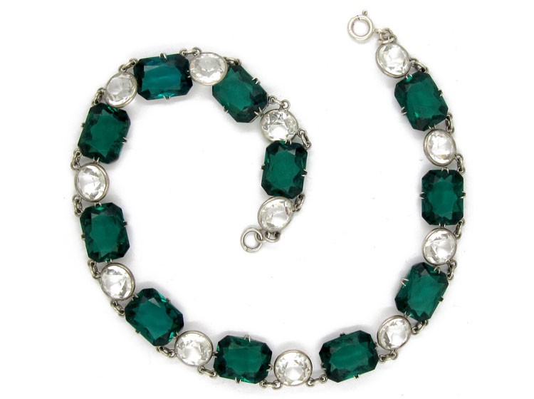 Green & White Paste Silver Necklace