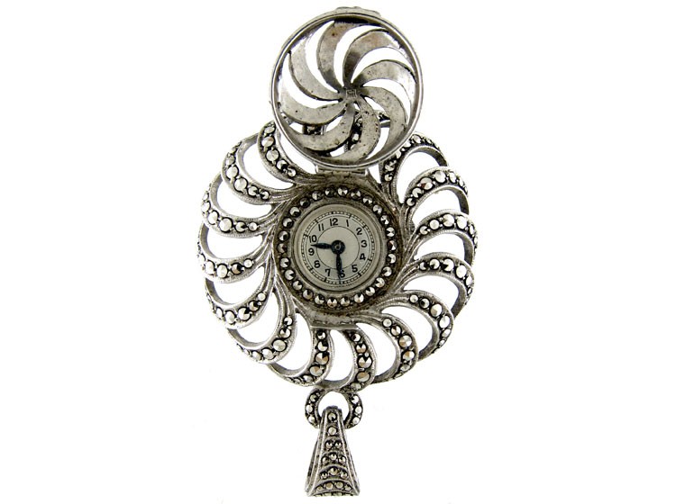 Silver Marcasite Watch Pendant