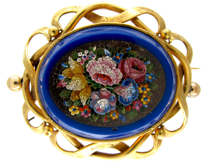 Victorian 18ct Gold & Micro Mosaic Brooch of Flowers