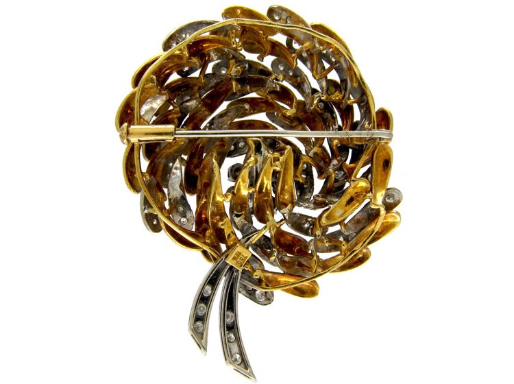 Swirly 1950s Sapphire & Diamond 18ct Gold Brooch