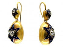 Victorian Diamond & Blue Enamel Earrings