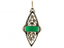 Green Chalcedony & Marcasite Art Deco Silver Pendant
