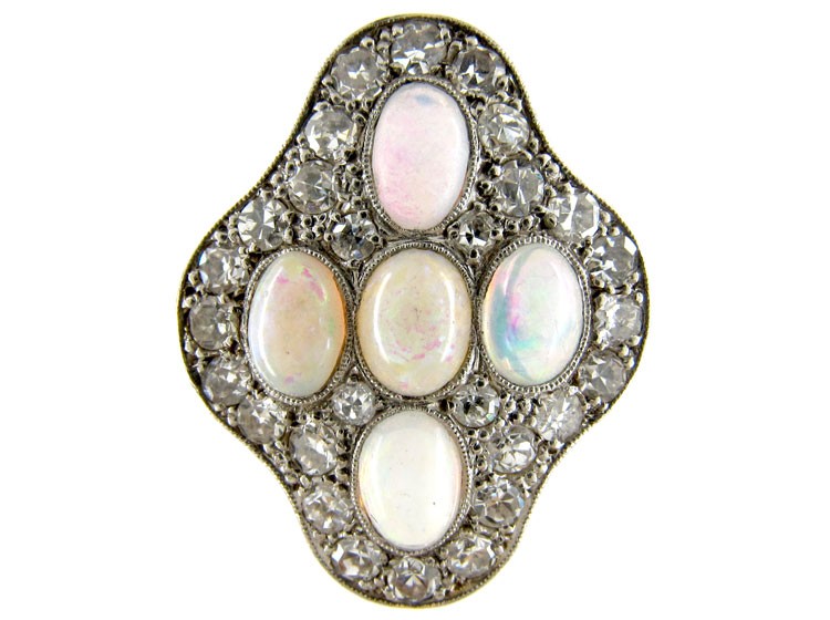 Opal & Diamond Large Cluster Art Deco Ring