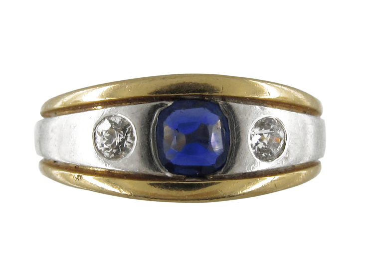 Sapphire & Diamond Platinum Gold Band (823J/JO) | The Antique Jewellery ...