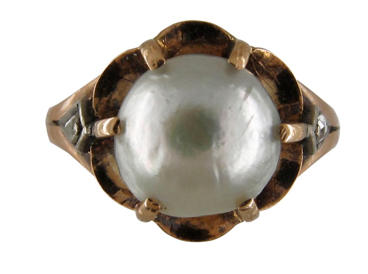 Victorian Natural Pearl & Rose Diamond Ring