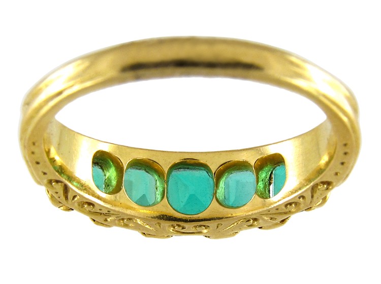 Victorian 18ct Gold, Five Stone Colombian Emerald Ring