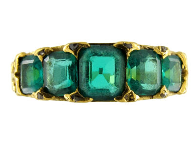 Victorian 18ct Gold, Five Stone Colombian Emerald Ring