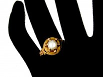 Natural Pearl with Small Diamonds Gothic Ring