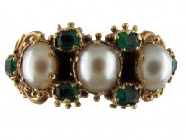 Regency Three Natural Pearl & Emerald Ring