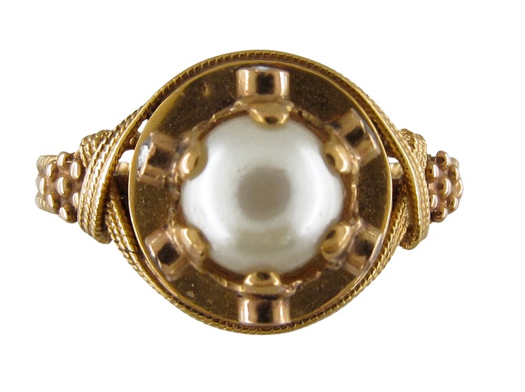 Natural Pearl with Small Diamonds Gothic Ring