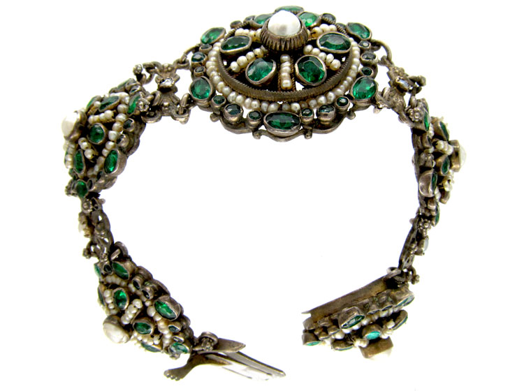 Bracelet Ancien Austro-hongrois Victorien En Argent Sterling Avec Turquoises Et Perles Nacrées