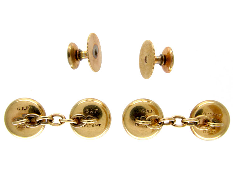 9ct & Platinum Cufflinks & Studs Set (410C) | The Antique Jewellery Company