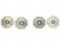 15ct Gold & Mother of Pearl & Turquoise Cufflinks