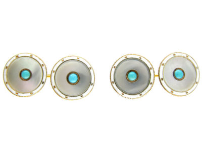 15ct Gold & Mother of Pearl & Turquoise Cufflinks