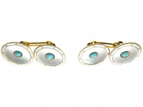 15ct Gold & Mother of Pearl & Turquoise Cufflinks