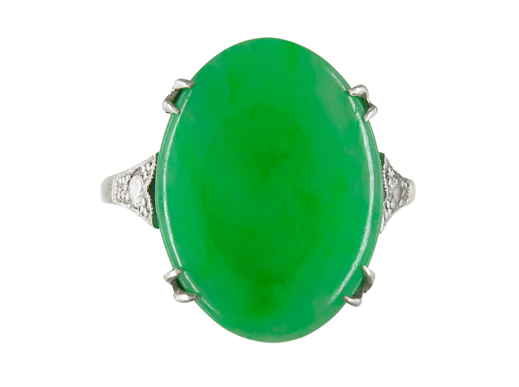 Edwardian Jade Diamond Ring (FL/JO) | The Antique Jewellery Company