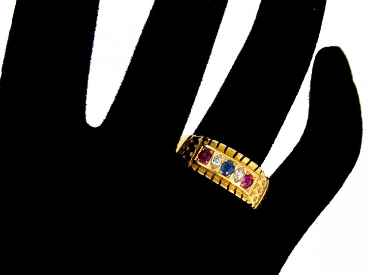 Edwardian Ruby, Diamond & Sapphire Set in Gold Band