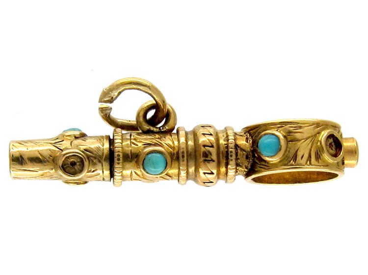 15ct Gold Watch Key set with Turquoise