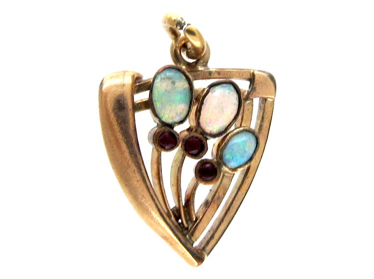Art Nouveau Opal & Ruby Gold Charm