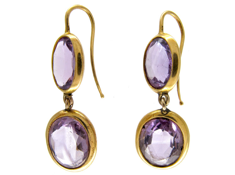 Amethyst 18ct Gold Drop Earrings (558C) | The Antique Jewellery Company