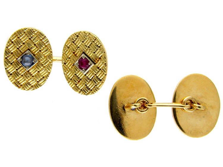 Ruby & Sapphire 18ct Gold Oval Cufflinks