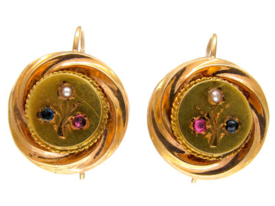 French 18ct Gold Round Earrings